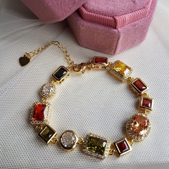 Swarovski Jewelry - Swarovski Elements Gold Plated Multicolor Gemstone Crystal Tennis Necklace  NEW